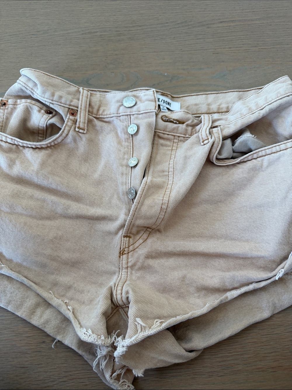 Re/done Cream/Tan High-Rise Denim Shorts